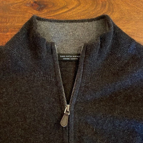 Saks Fifth Avenue 100% Cashmere Men's 1/4 Zip Sweater XXL Charcoal Gray NWOT - Picture 3 of 5